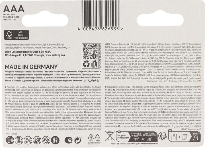 Productafbeelding Varta BV-Energy 8 AAA - Wegwerpbatterij - AAA - Alkaline - 8 stuk(s) - Blauw - Geel - Cyl (8 Pcs., AAA / LR03 / Micro / R03 / AM4 / MN2400 / KR03, 1200 mAh)