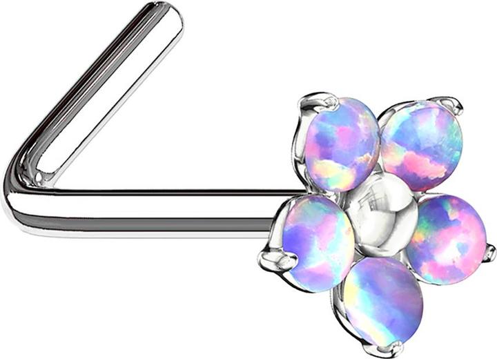 Produktbild Star Piercing Nasenstecker gewinkelt silber Opal Blume violett (Messing, Chirurgenstahl 316L)
