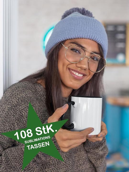 Produktbild Acen Merchandise Sublimationsbecher ohne Aufdruck mit schwarzem Rand für kreative Gestaltung