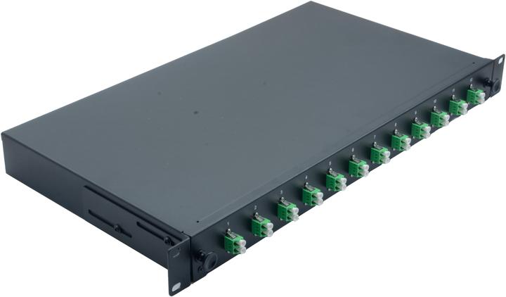 Produktbild Helos LWL 19" Spleissbox 12 x LC/APC Duplex OS2, spleissfertig, schwarz