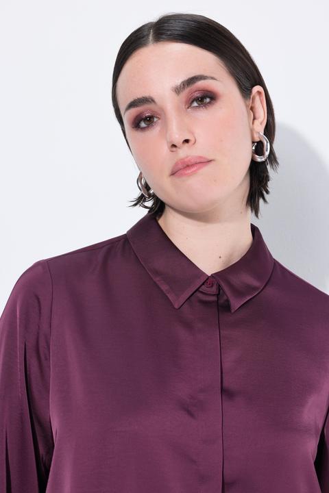 Immagine prodotto Ulla Popken Camicia in raso con retro più lungo, colletto da camicia e maniche lunghe (54)