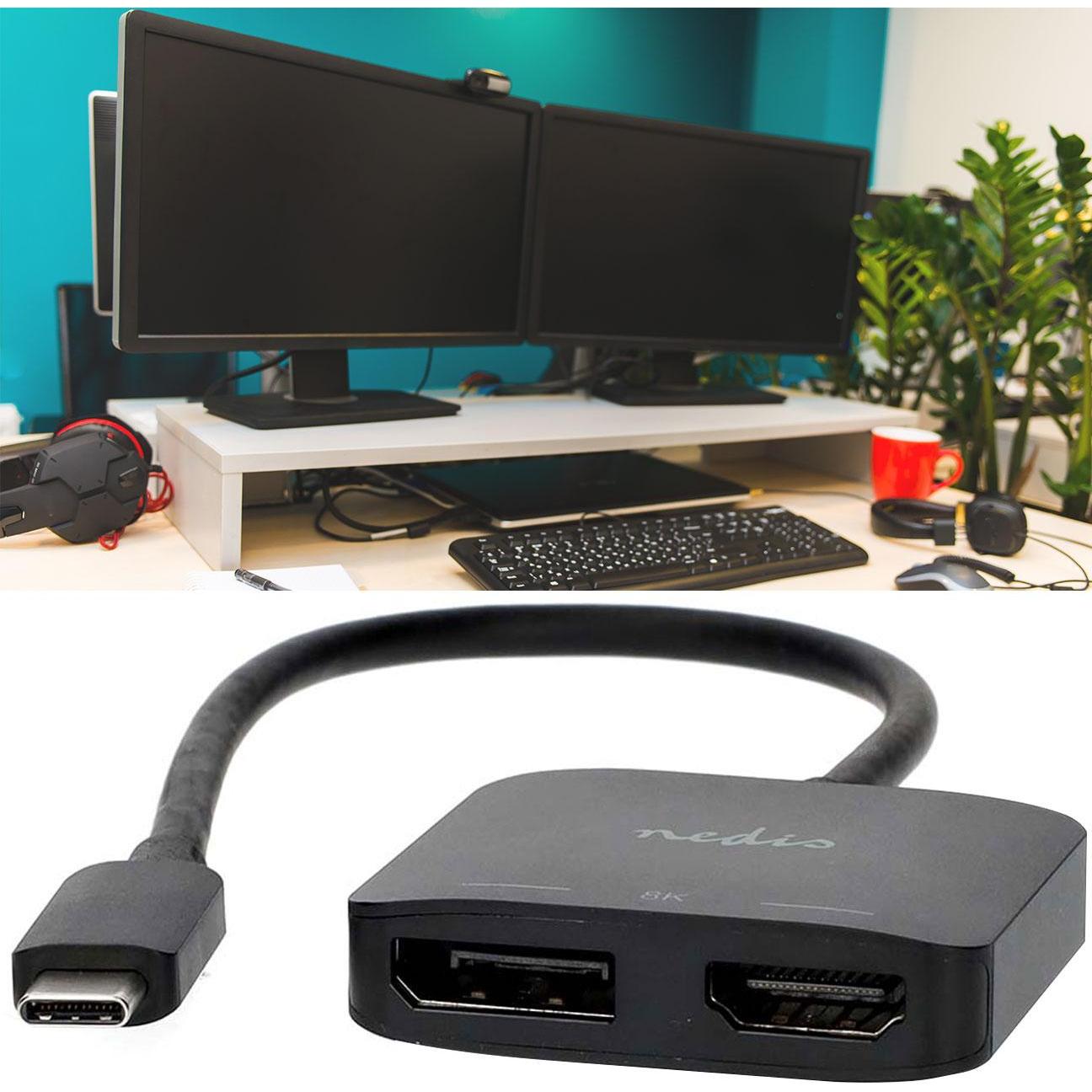 Thumbnail - Nedis USB-C™ Adapter USB 3.2 Gen 1 USB-C™ Stecker DisplayPort Buchse / HDMI™ Ausgang 8K@30Hz (USB Typ-C, 21 cm), Data + ...