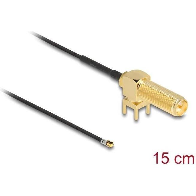 Thumbnail - Delock Antennenkabel RP-SMA 90° PCB Buchse zum Einbau zu I-PEX Inc., MHF 4L Stecker 1.13 15 cm Gewindelän (Antennenkabel...