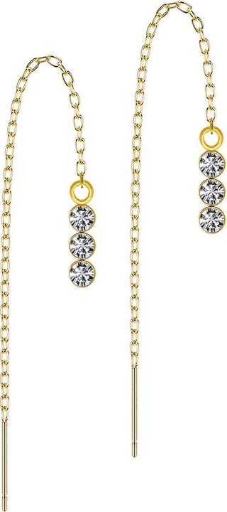 Actual product image Star Piercing Ohrstecker vergoldet freifallende Kette drei Kristalle silber (without brass, Surgical steel 316L)