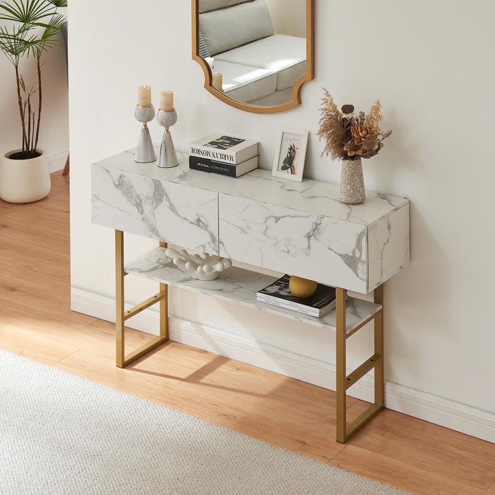 Produktbild En.Casa Konsolentisch Varberg 75x120x30 cm Marmoroptik, weiss