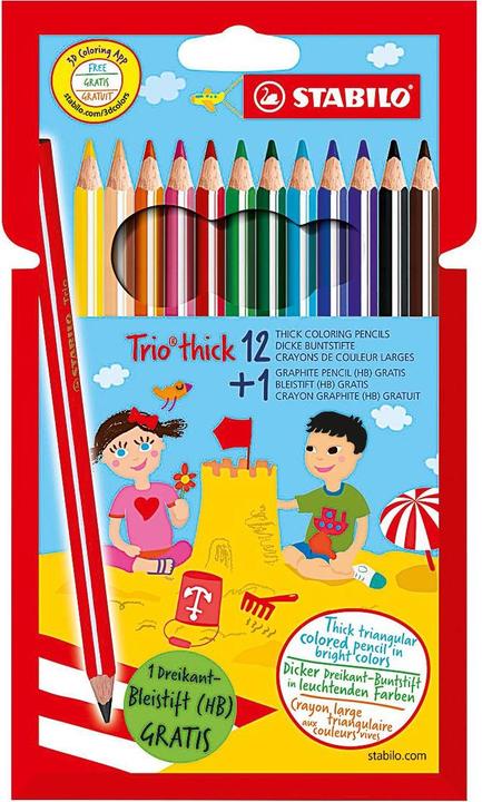 Immagine prodotto STABILO Matite colorate triangolari Trio spesso, 12+1 promo astuccio triangolare, laccato colorato (Multicolore, 13 x)