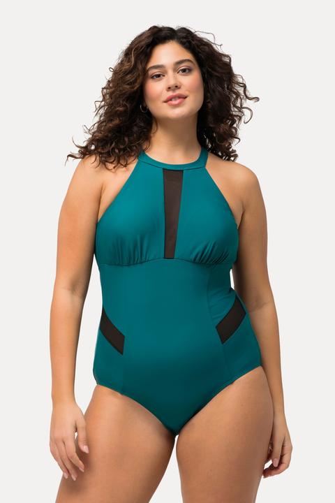 Actual product image Ulla Popken Mesh Insert Halter Neck One Piece Swimsuit (52)