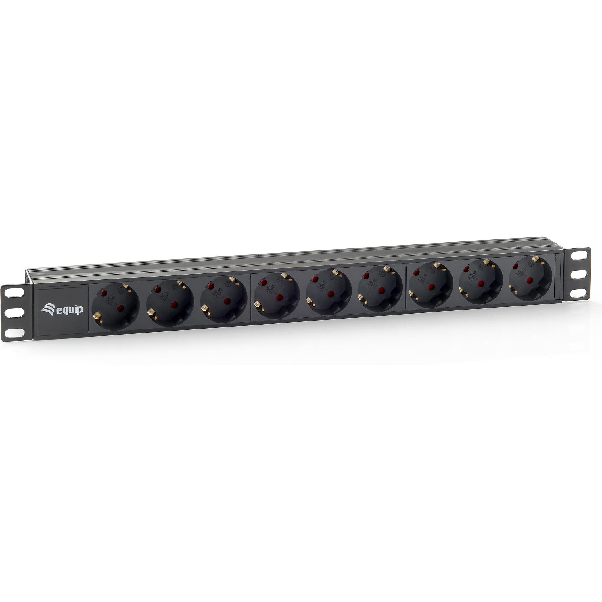 equip, Stekkerdoos, Contactdoosstrook 9-voudig Schuko 1.8n kabel RAL9005 (8x, CEE 7/4, 1.80 m)