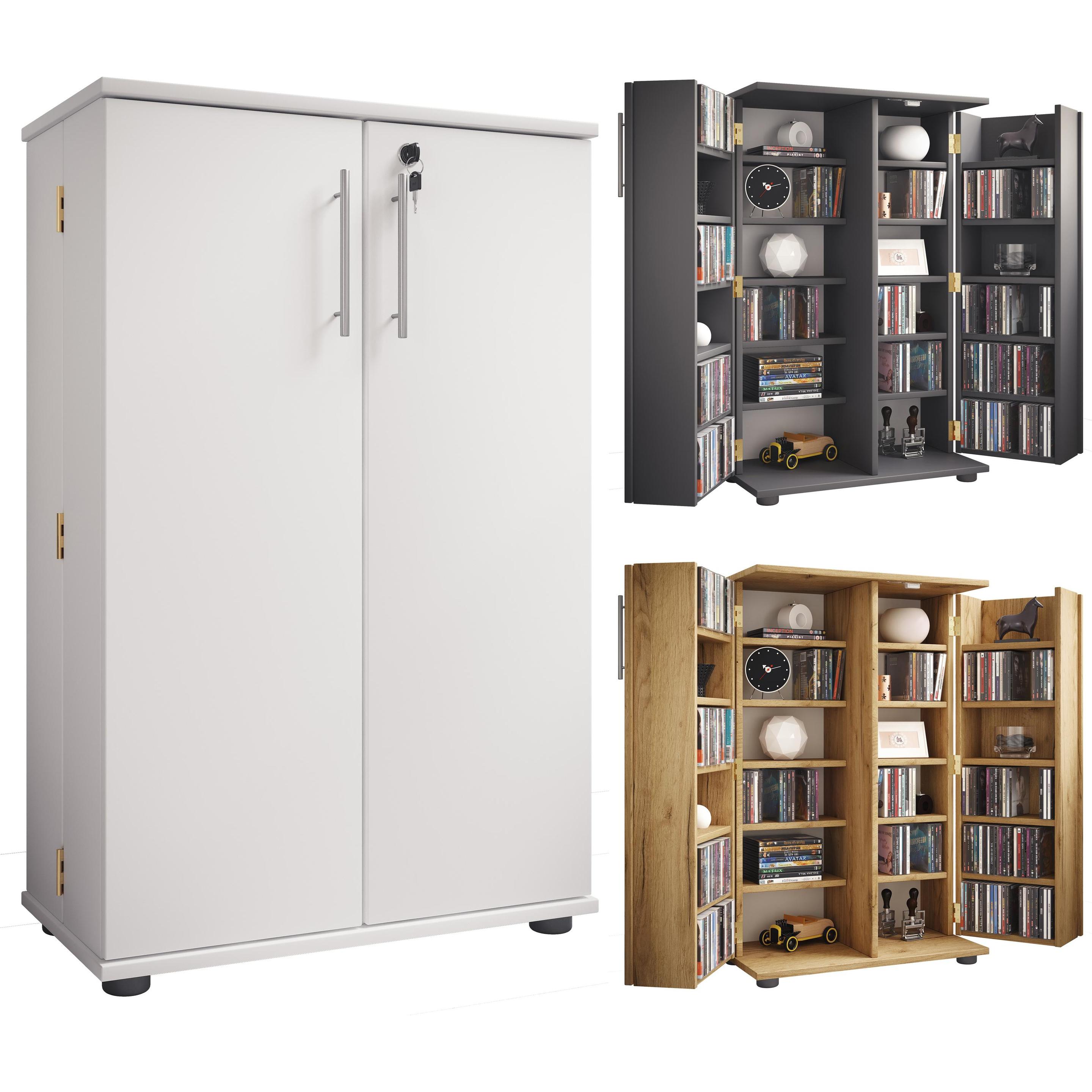 Thumbnail - VCM, Regal, Holz CD DVD Regal abschliessbar Engalo XL (60 x 31 x 93 cm)