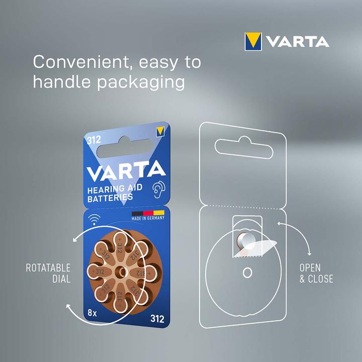 Produktbild Varta Hörgerätebatterie (8 Stk., A312, 180 mAh)