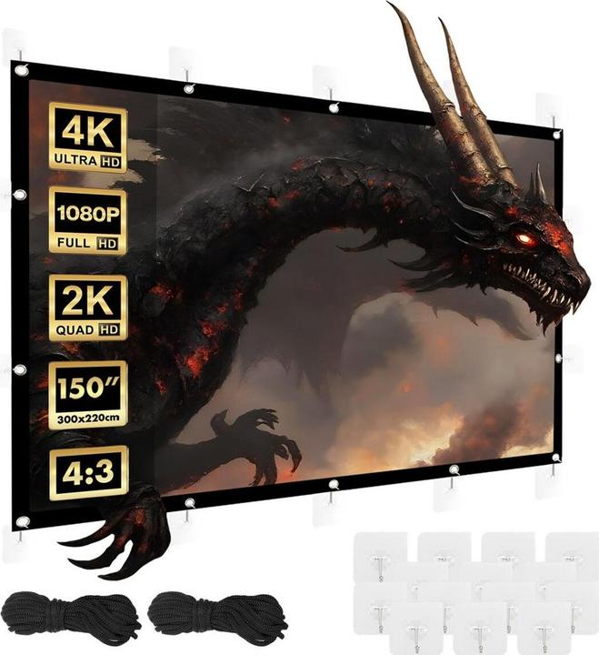 Maclean Projektionswand 150 300x220cm 25mm Rand 4:3 Spannhaken MC-168 (120.08", 4:3)