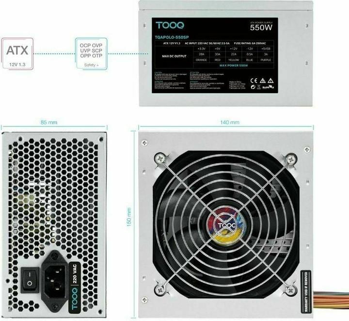 Actual product image Tooq Technology Alimentation ATX TooQ Apolo - 550W (Gris) (550 W)