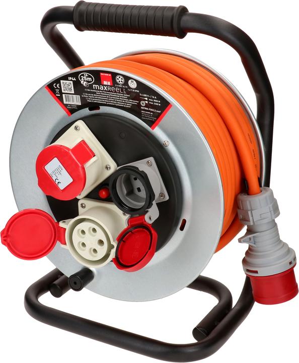Immagine prodotto Max Hauri maxReel avvolgicavo in acciaio IP44 2x CEE16-5, 1x tipo 25 (25 m, 2.50 mm².)