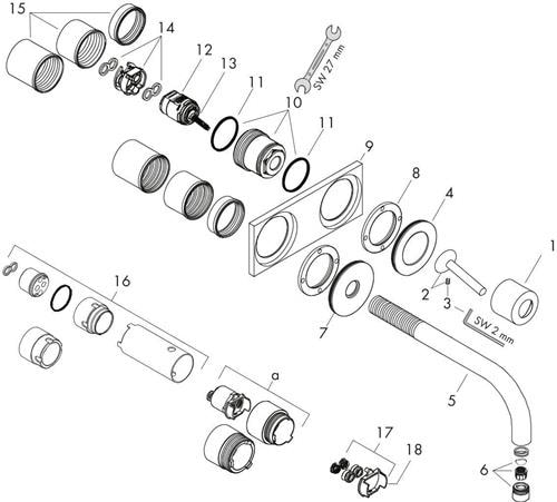 Produktbild Axor Uno Einhebel-Waschtischmischer Unterputz, Platte für Wandmontage, Ausladung 225mm