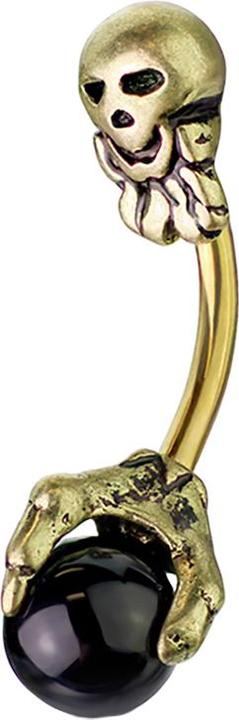 Produktbild Star Piercing Banane vergoldet Totenkopfklaue mit Kristallkugel schwarz (Messing, Chirurgenstahl 316L)