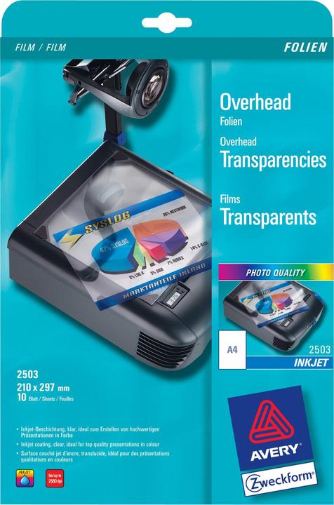 Image du produit Avery Diapositives de rétroprojection (10 x, A4)