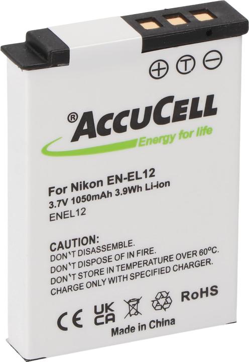 Actual product image AccuCell Battery suitable for Nikon EN-EL12 battery, CoolPix S610, S610C, S710, 44.5 x 31.9 x 7.9mm (Camera battery)