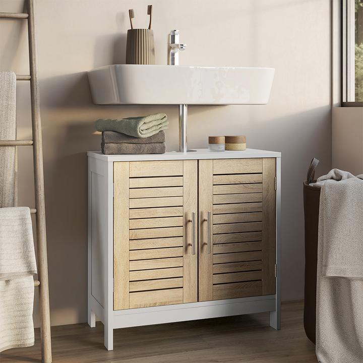 Produktbild Vicco Waschbeckenunterschrank Looma, Weiss/Eiche, 60 x 60 cm mit 2 geschlossenen Fächern (60 x 29.60 x 60 cm)