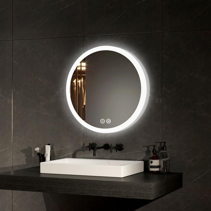 Emke Bathroom Mirror With Lighting Φ50cm,Fog-Free, 3 Colour Temperatures (3000K-6500K)&Dimmable