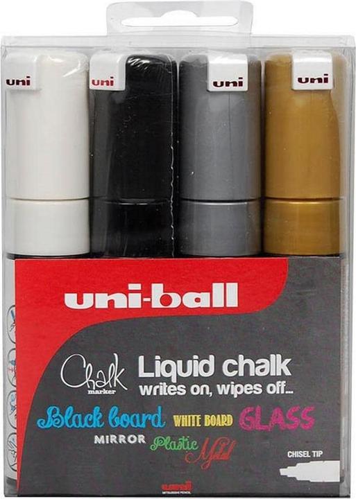Uni-ball Chalk Marker - Kreidemarker (Weiss, Schwarz, Gold, Silber, 8 mm, 4 x)