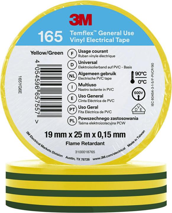 Productafbeelding 3M Temflex vinyl isolatietape 165, 19 mm x 25 m (19 mm)