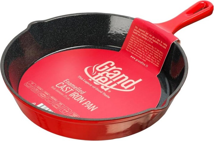 Productafbeelding geëmailleerde gietijzeren pan, 25 cm, rood (25 cm, Koekenpan, Gietijzer)