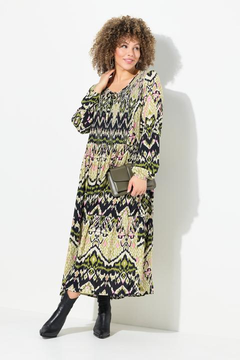 Produktbild Ulla Popken Midikleid, gesmokt, A-Linie, Rundhals, Langarm (54)