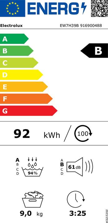 Energie-Label Electrolux EW7H39B (9 kg, Rechts)