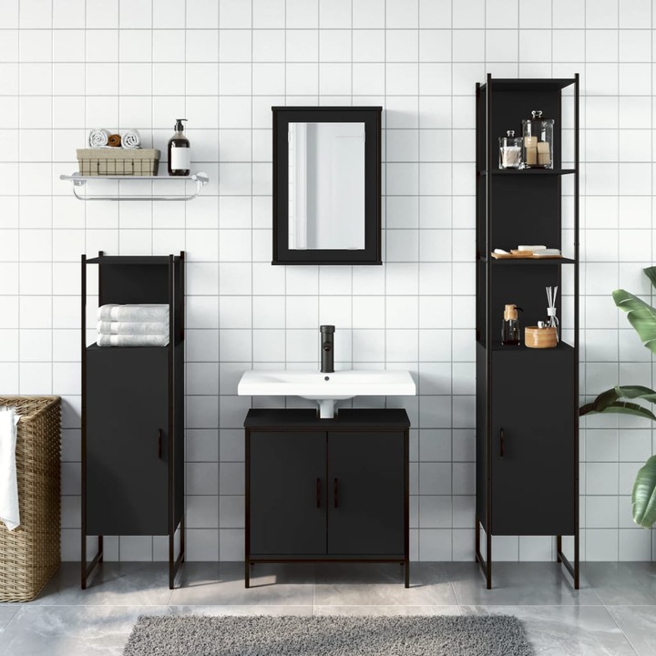 Immagine prodotto VidaXL Set di mobili da bagno Armadio con specchio Mobile per vanità Armadio da bagno 4 pezzi nero