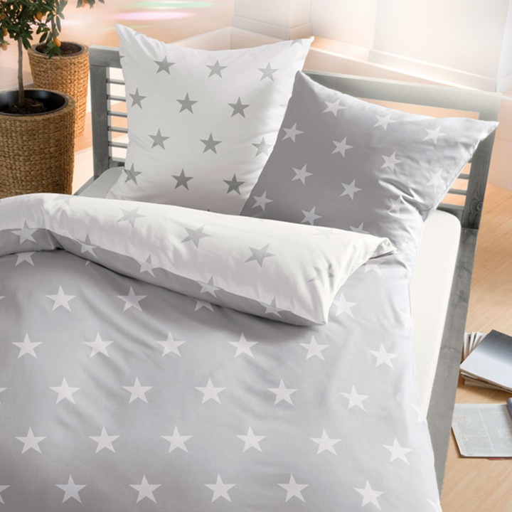 Produktbild BettwarenShop Stars silber (Bettwäsche Set, 80 x 80 cm, 240 x 220 cm)