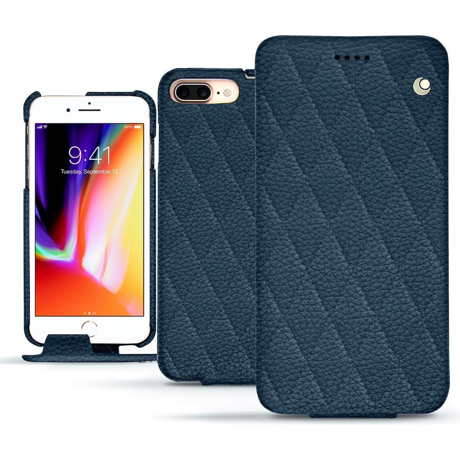 Noreve Lederschutzhülle vertikal (Apple iPhone 8 Plus), Smartphone Hülle, Blau