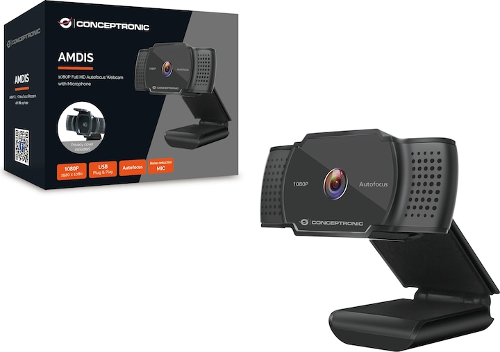 Productafbeelding Conceptronic Webcam AMDIS 1080P HD Webcam+Microfoon sw (2 Mpx)