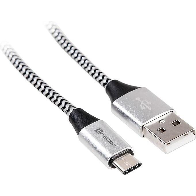 Tracer USB 2.0 Type C A Male 1m black silver 46265 (1 m, USB 2.0), USB Kabel