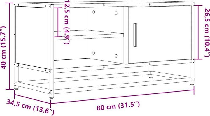 Actual product image vidaXL TV cabinet Lowboard TV cabinet TV table Wood-based material Metal (80 x 34.5 x 40 cm)