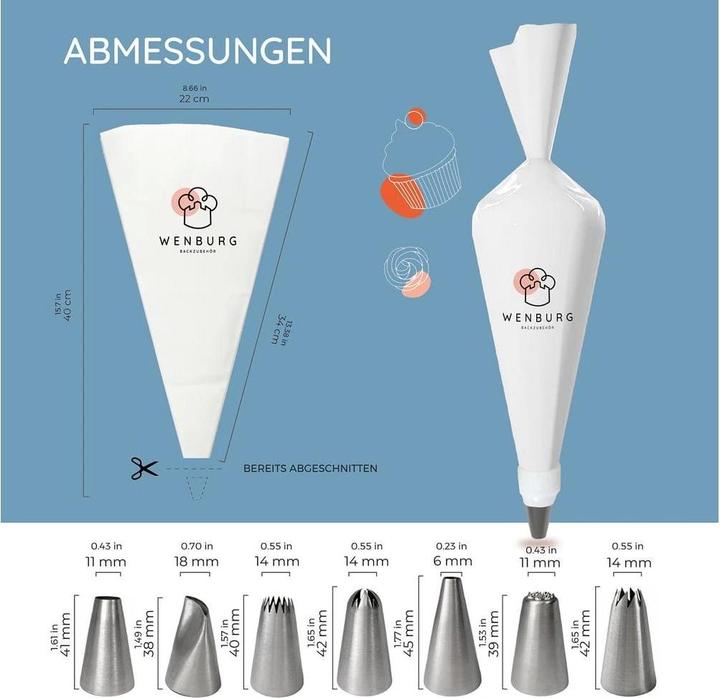 Actual product image Wenburg Spritzbeutel Set - 10-tlg. - Edelstahl-Tüllen (Piping bag set)