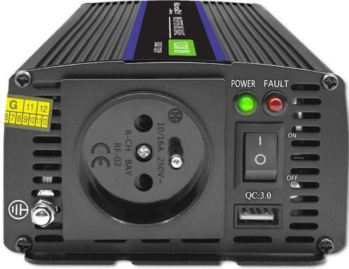 Actual product image Qoltec 51925 Monolith voltage converter 1200 MS Wave |12V to 230V | 600/1200W | USB