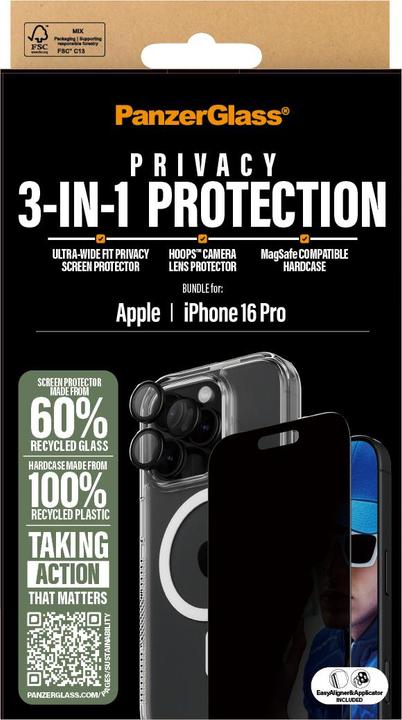 Productafbeelding PanzerGlass Privacy (1 Pcs., Apple iPhone 16 Pro)