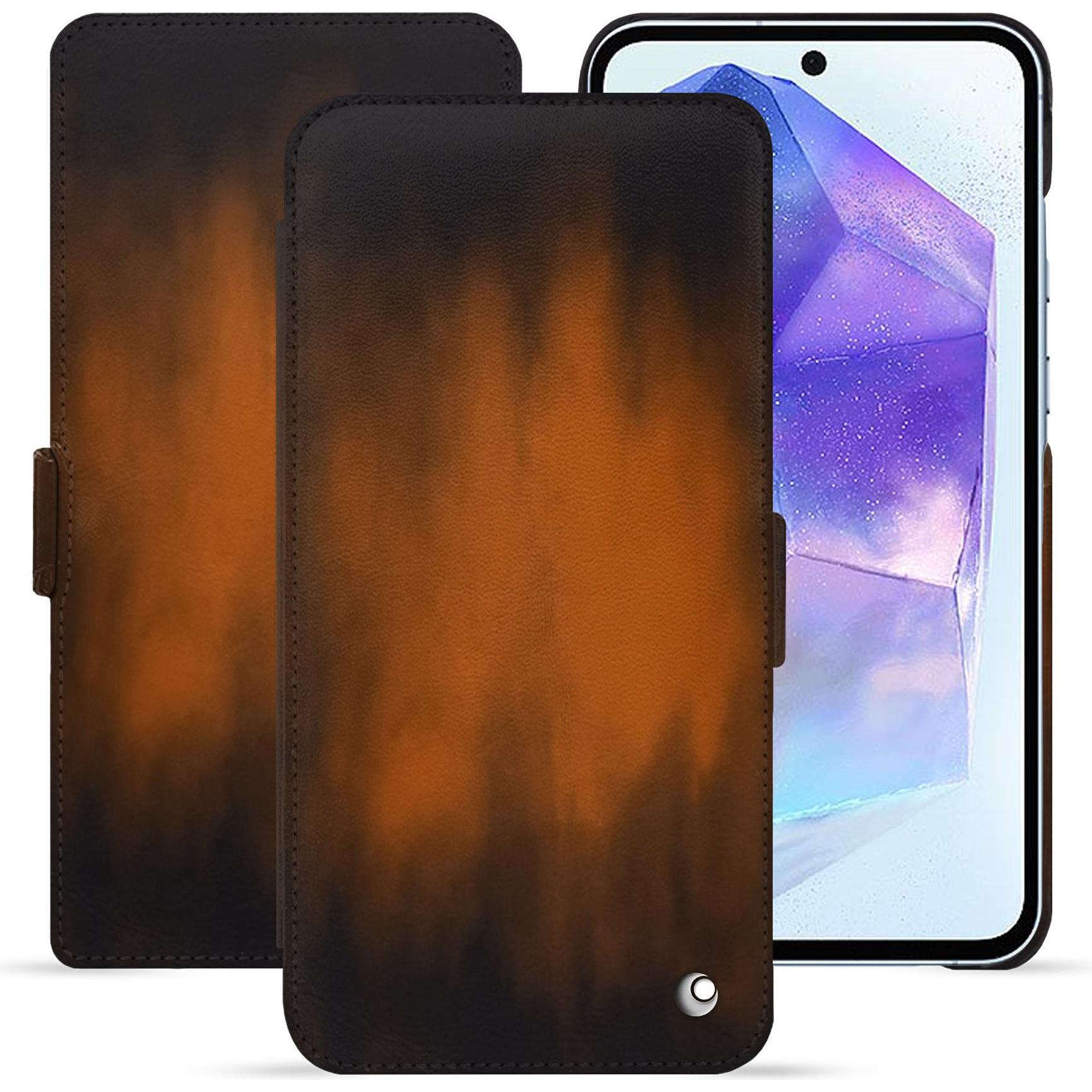 Noreve Lederschutzhülle horizontal (Samsung Galaxy A55), Smartphone Hülle, Braun