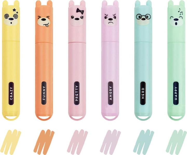 Actual product image Legami Mini Textmarker Set Teddys (Yellow, Lilac, Light blue, Peach, Light green, Rose, 3 mm, 6 x)