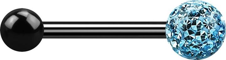 Actual product image Star Piercing Barbell schwarz mit Kugel und Kristallkugel aqua Epoxy Schutzschicht (without brass, Titanium)