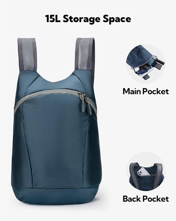 Produktbild Only-Bags.Store Ultraleichter faltbarer Rucksack : Kleiner verpackbarer Wanderrucksack Leichter dünner Rucksack (15 l)