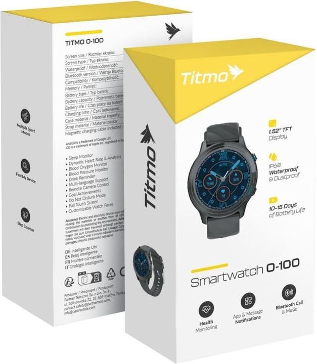Immagine prodotto Avizar Smart watches Titmo Smartwach TITMO O-100 (TFT, bluetooth call) black (46 mm)
