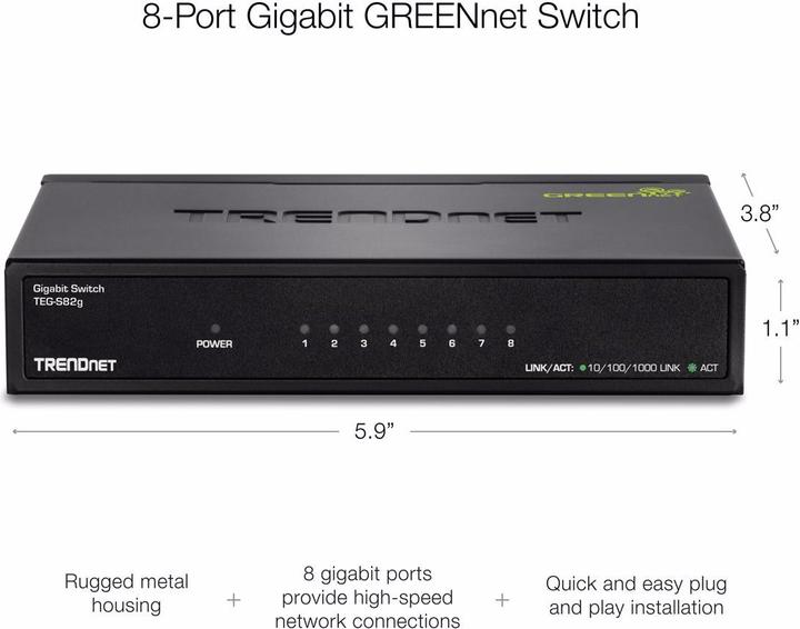 Produktbild Trendnet Switch 8 Port Gbit Desktop Metall (8 Ports)