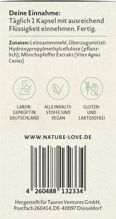 Nährwerte und Zutaten Nature Love Mönchspfeffer (90 Stück, Kapseln, 35 g)