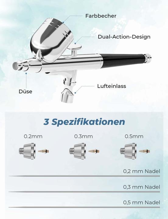 Actual product image Oasser Airbrush Set mit Kompressor, Double Action-Airbrush-Pistole und Zubehör