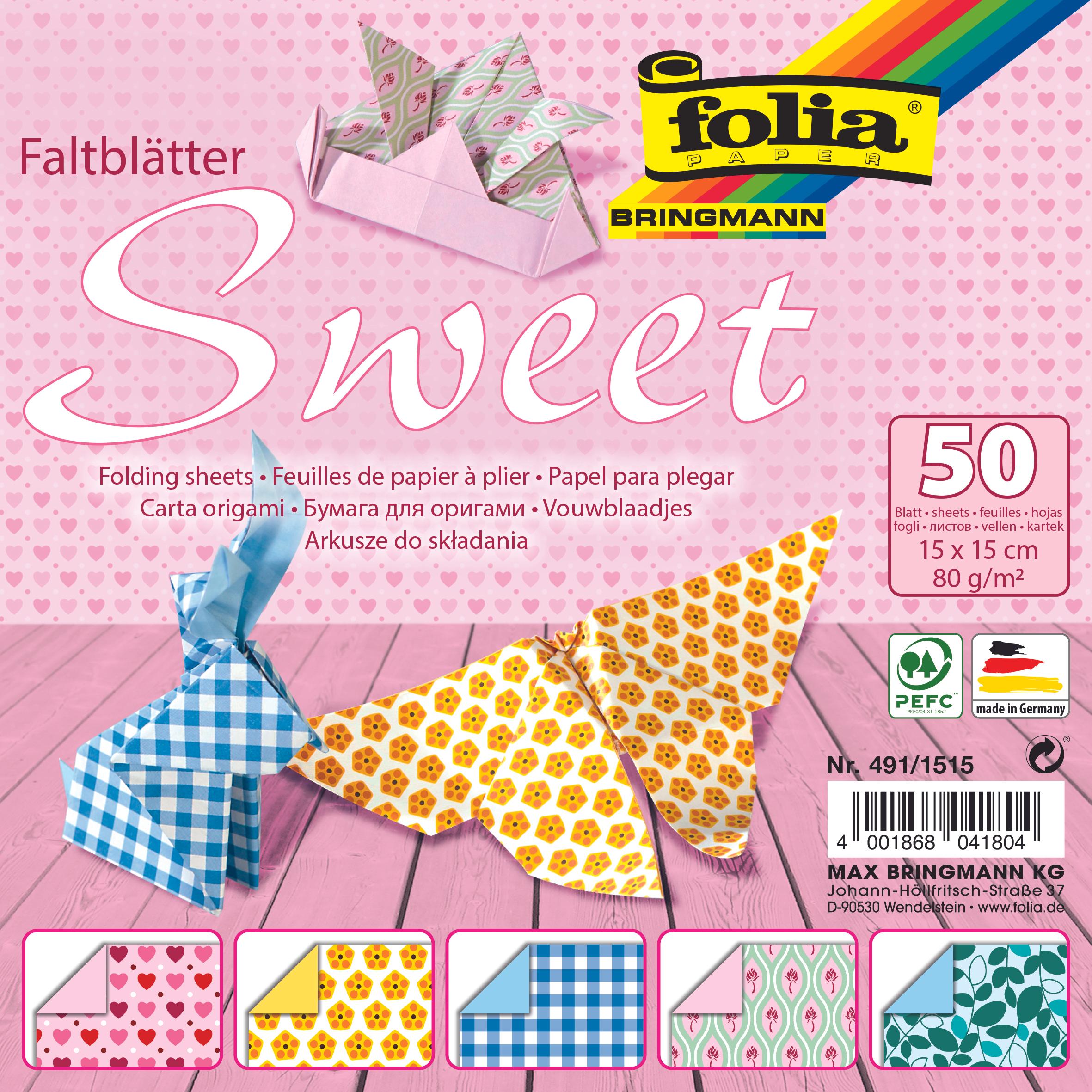 Magni, Carta bricolage, Fogli pieghevoli Sweet 80g/m², 15x15cm, 50 fogli (80 g/m², 50 x)
