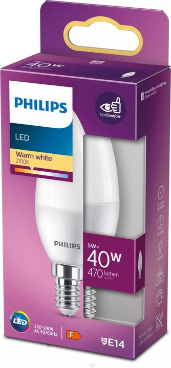 Actual product image Philips LED 40W B35 E14 WW FR ND 1PF/12 (E14, 5 W, 470 lm, 1 x, F)