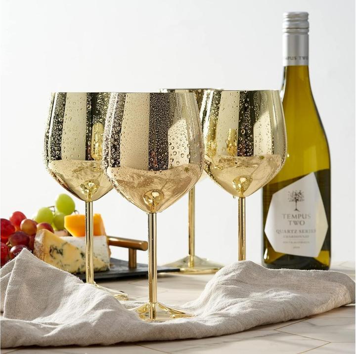 Immagine prodotto Oak & Steel Set di 4 bicchieri da vino in acciaio inox color oro (50 cl, 4 Occhiali, Set di bicchieri da vino)