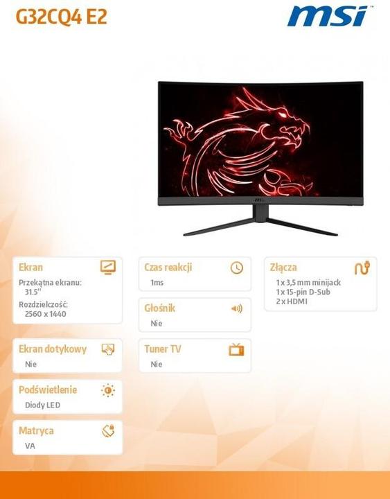 Produktbild MSI G32CQ4 E2 computer monitor (31.5") pixels Wide Quad HD LCD Black (2560 x 1440 Pixel, 31.50")