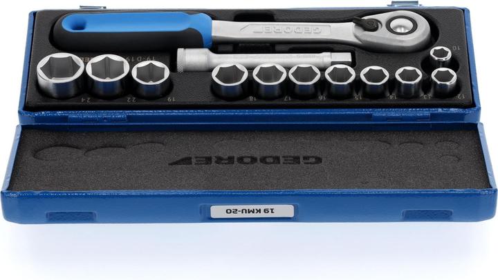 Produktbild Gedore 19 KMU-20 Steckschlüssel-Satz 1/2", 13-teilig, 6-kant, 10-24 mm (24 mm, 12 mm, 16 mm, 10 mm, 14 mm, 13 mm, 18 mm, 17 mm, 22 mm, 15 mm, 19 mm)
